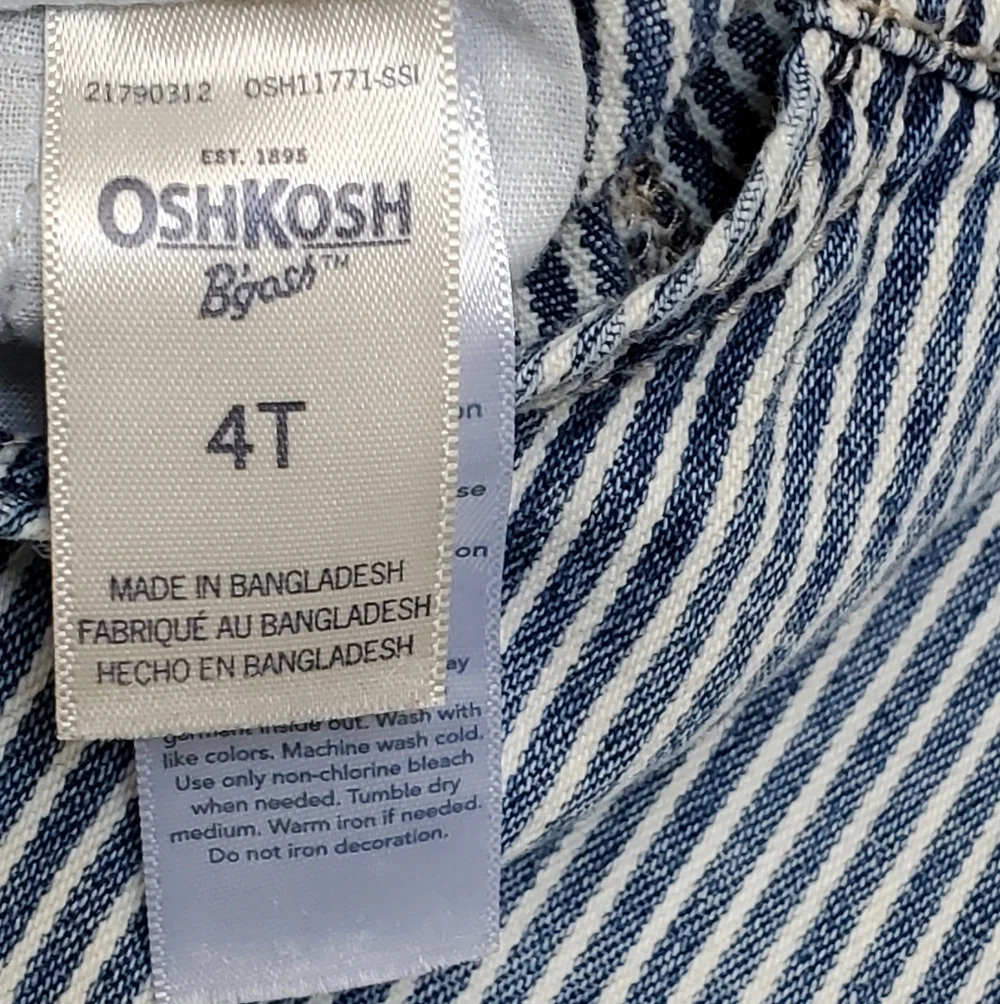 OshKosh B'gosh Railroad Stripes Navy White 100% Cotton Overalls Size 4T